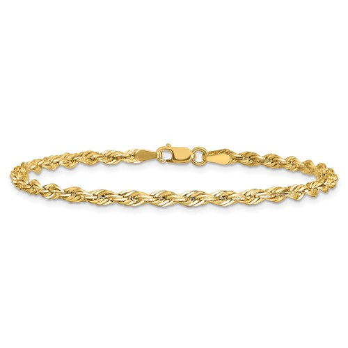 14KT YELLOW GOLD 3MM SEMI SOLID ROPE CHAIN BRACELET- 2 LENGTHS AVAILABLE 7 Inch,8 Inch