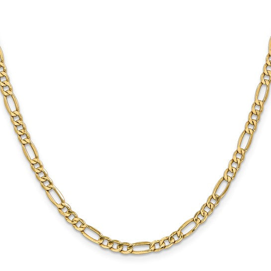 14KT GOLD 4.4MM SEMI SOLID FIGARO CHAIN NECKLACE - 4 LENGTHS 16 Inch / Yellow,18 Inch / Yellow,20 Inch / Yellow,24 Inch / Yellow