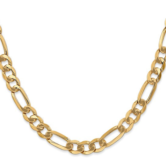 14KT YELLOW GOLD 7MM FLAT FIGARO CHAIN NECKLACE - 5 LENGTHS 18 Inch,20 Inch,22 Inch,24 Inch,26 Inch