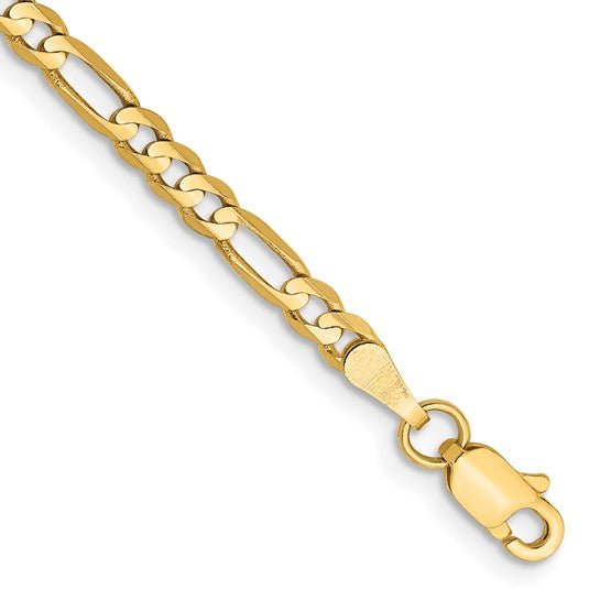 14KT YELLOW GOLD 3MM CONCAVE FIGARO BRACELET- 2 LENGTHS 7 Inch,8 Inch