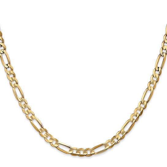 14KT YELLOW SOLID GOLD 4.5MM CONCAVE OPEN FIGARO CHAIN NECKLACE - 5 LENGTHS 18 Inch,20 Inch,22 Inch,24 Inch,30 Inch