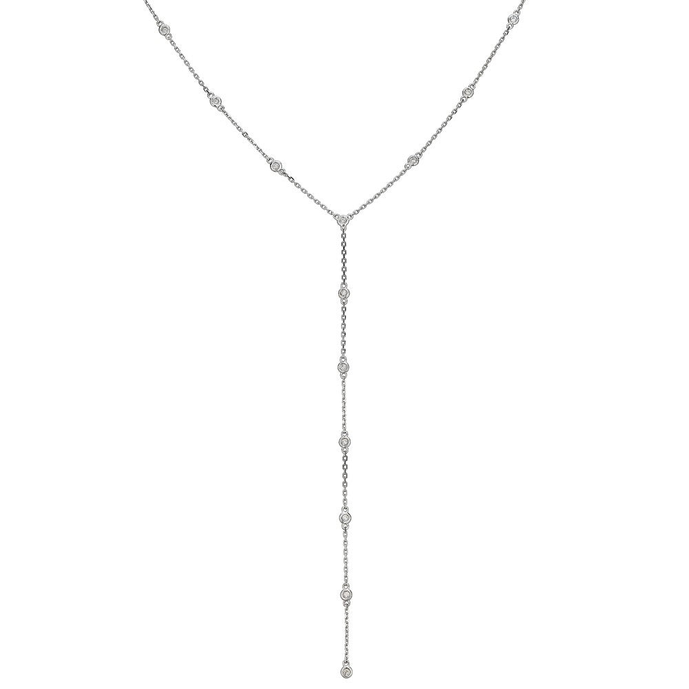 14KT 0.35CT ROUND DIAMONDS BY THE YARD LARIAT NECKLACE 18"-2 COLORS White