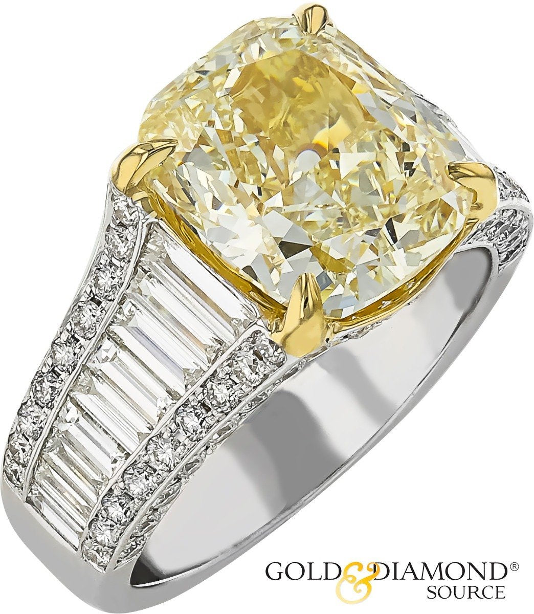 18KT Two-Tone Gold 7.77 CTW Fancy Light Yellow & White Diamond Ring 4,4.5,5,5.5,6,6.5,7,7.5,8,8.5,9