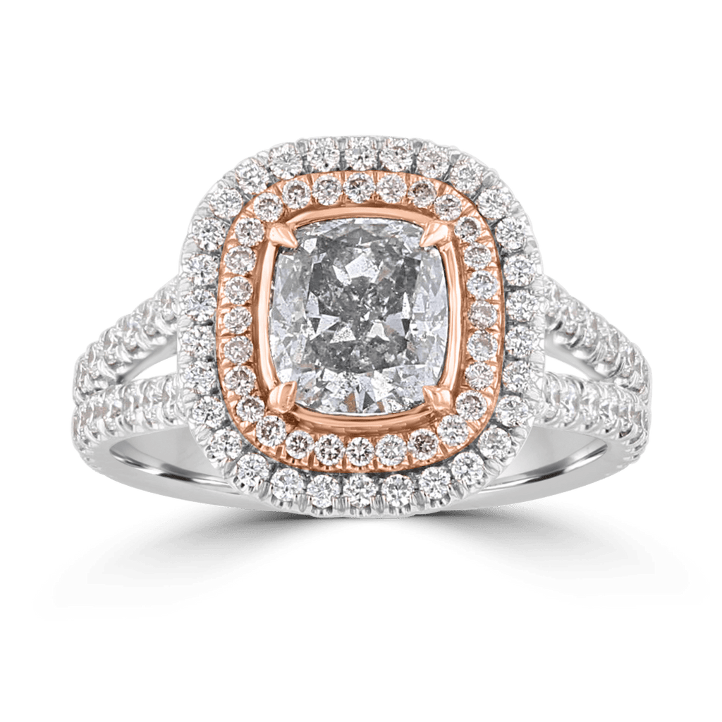 18KT WHITE GOLD 2.43 CTW GRAY, PINK, & NEAR COLORLESS DIAMOND HALO