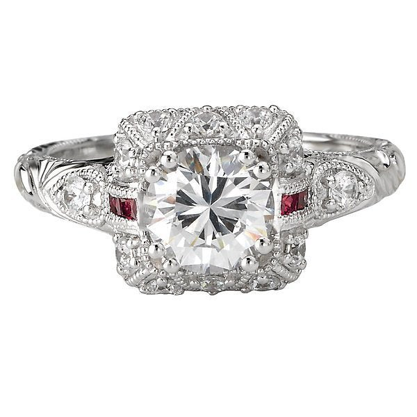 18KT 1/8 CTW Ruby & 1/4 CTW Diamond Vintage Setting For 1 CT Round 4,4.5,5,5.5,6,6.5,7,7.5,8,8.5,9