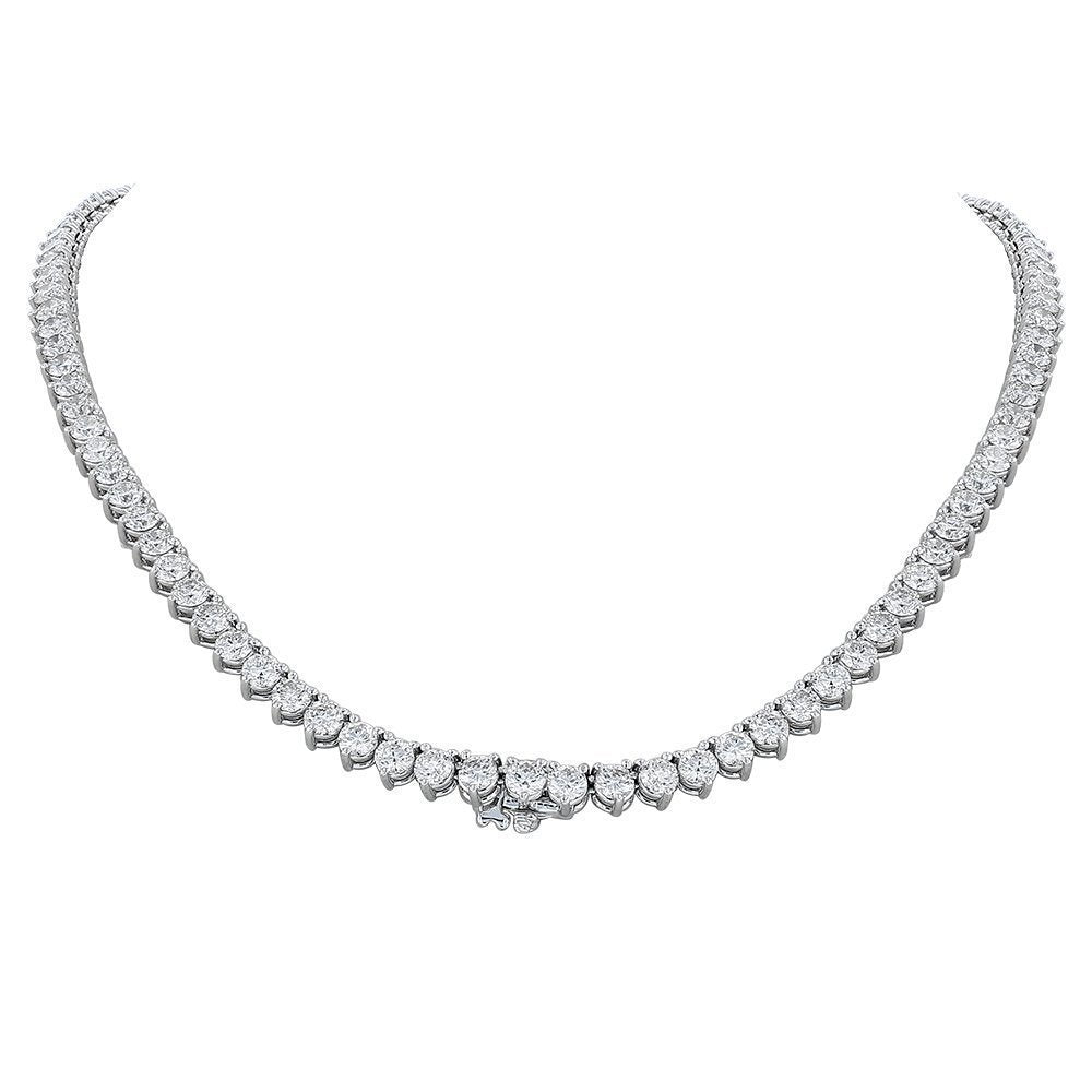 14KT White Gold 18.65 CTW Diamond 3 Prong Tennis Necklace