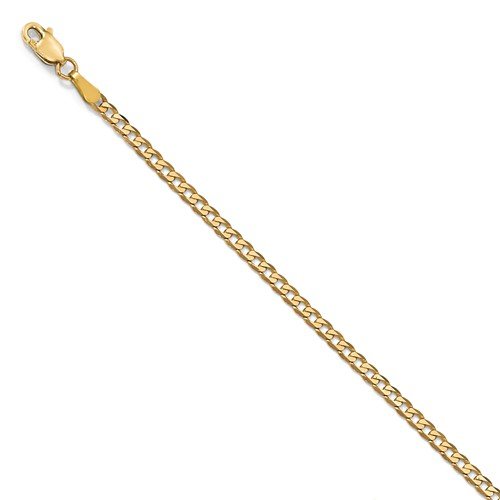 14KT YELLOW GOLD 2.3MM BEVELED CURB CHAIN BRACELET 7 Inch,8 Inch
