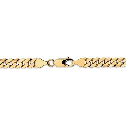 MEN'S 14KT YELLOW GOLD 6.1MM SOLID BEVELED CURB CHAIN BRACELET-2 LENGTHS 8 Inch,9 Inch