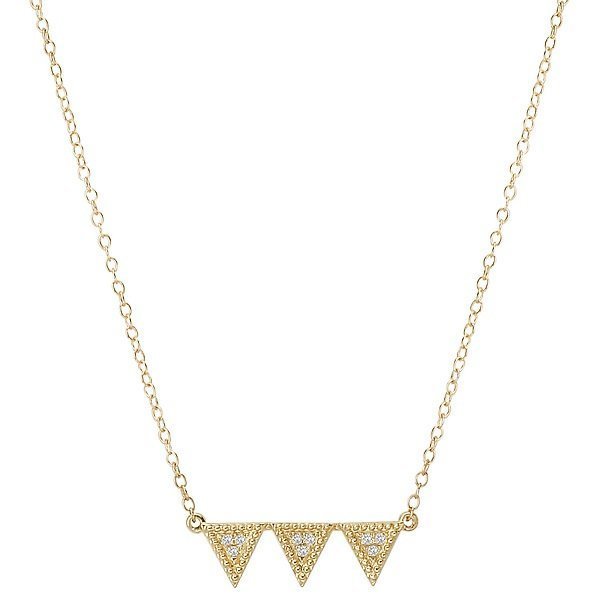 14KT Yellow Gold  Diamond Triangle Bar Milgrain Necklace