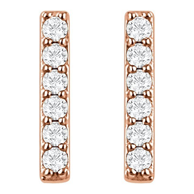 14KT Gold Vertical Bar 1/10 CTW Diamond Earrings Rose,White,Yellow