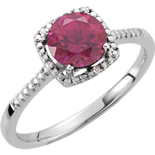 STERLING SILVER 1.85 CT CREATED RUBY & .01 CTW DIAMOND HALO RING 4,4.5,5,5.5,6,6.5,7,7.5,8,8.5,9