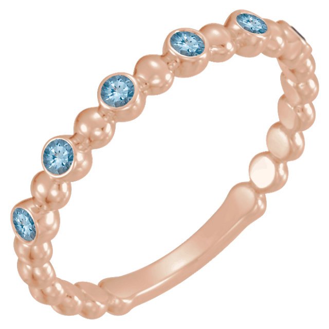 14KT GOLD 0.12 CTW AQUAMARINE 3 STONE BEADED STACKABLE RING 4 / Rose,4.5 / Rose,5 / Rose,5.5 / Rose,6 / Rose,6.5 / Rose,7 / Rose,7.5 / Rose,8 / Rose,8.5 / Rose,9 / Rose