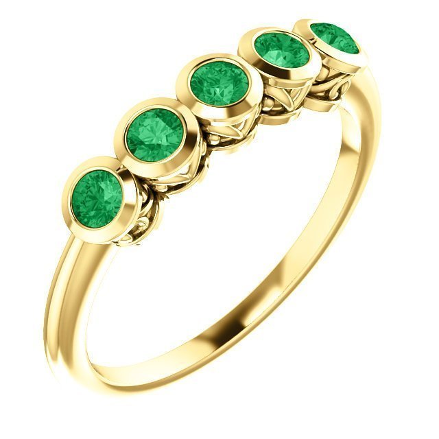 14KT Gold 3/10 CTW Round Emerald 5 Stone Ring 4 / Yellow,4.5 / Yellow,5 / Yellow,5.5 / Yellow,6 / Yellow,6.5 / Yellow,7 / Yellow,7.5 / Yellow,8 / Yellow,8.5 / Yellow,9 / Yellow