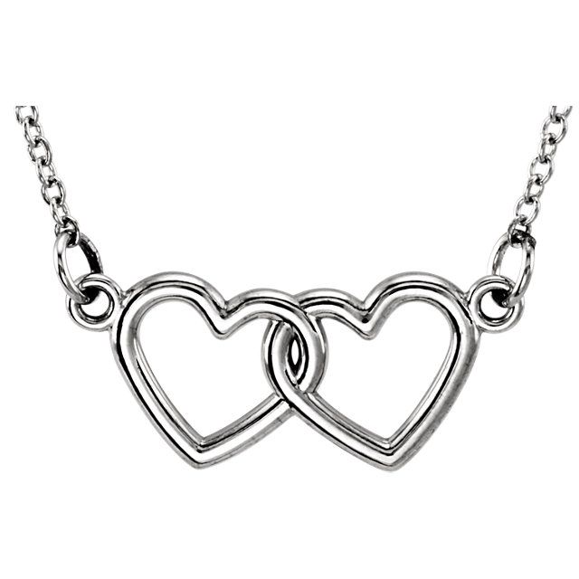 DOUBLE HEART CABLE LINK NECKLACE - 16-18" ADJUSTABLE Sterling Silver / Silver