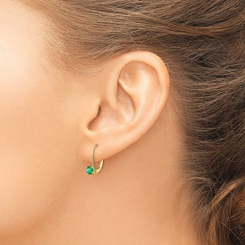 14KT YELLOW GOLD 0.50 CTW ROUND EMERALD LEVERBACK EARRINGS