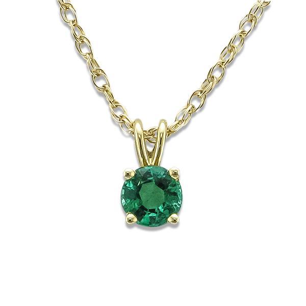 14KT YELLOW GOLD 4MM ROUND EMERALD NECKLACE