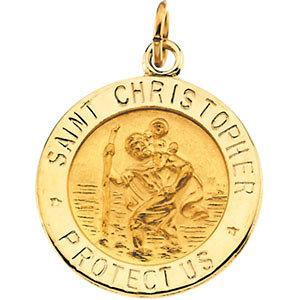 14KT Yellow Gold St. Christopher Medal 5/8 Inches Diameter,7/8 Inches Diameter