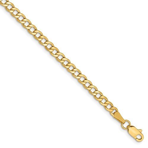 14KT Gold 3.35MM Semi Solid Curb Chain Bracelet 7 Inch / Yellow,8 Inch / Yellow,9 Inch / Yellow
