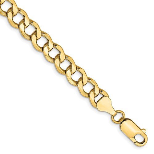 14KT YELLOW GOLD 7MM SEMI SOLID CURB CHAIN BRACELET-3 LENGTHS 7 Inch,8 Inch,9 Inch