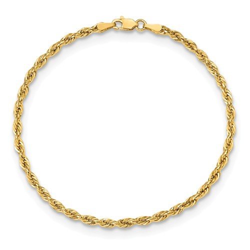14KT YELLOW GOLD 3MM SEMI SOLID ROPE CHAIN BRACELET- 2 LENGTHS AVAILABLE 7 Inch,8 Inch