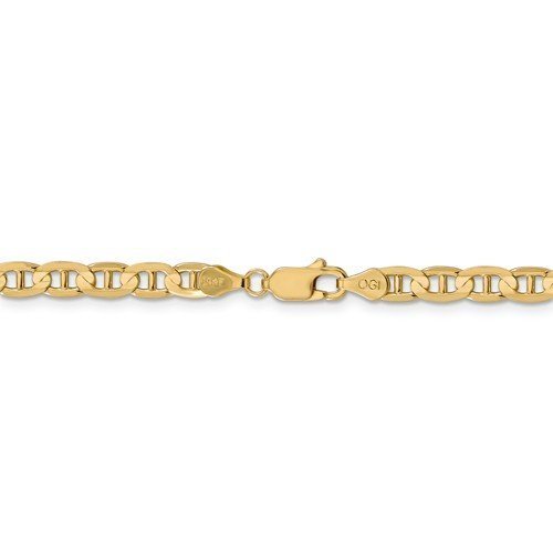 14KT GOLD 4.5MM SOLID CONCAVE ANCHOR CHAIN BRACELET- 2 LENGTHS & COLORS 7 Inch / Yellow,7 Inch / White,8 Inch / Yellow,8 Inch / White