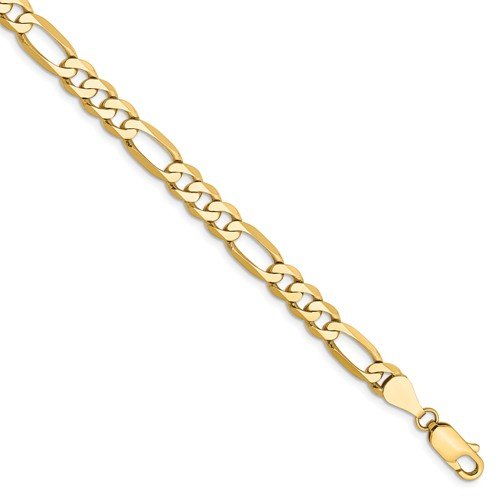 14KT YELLOW GOLD 5.25MM FLAT FIGARO CHAIN BRACELET-3 LENGTHS 7 Inch,8 Inch,9 Inch