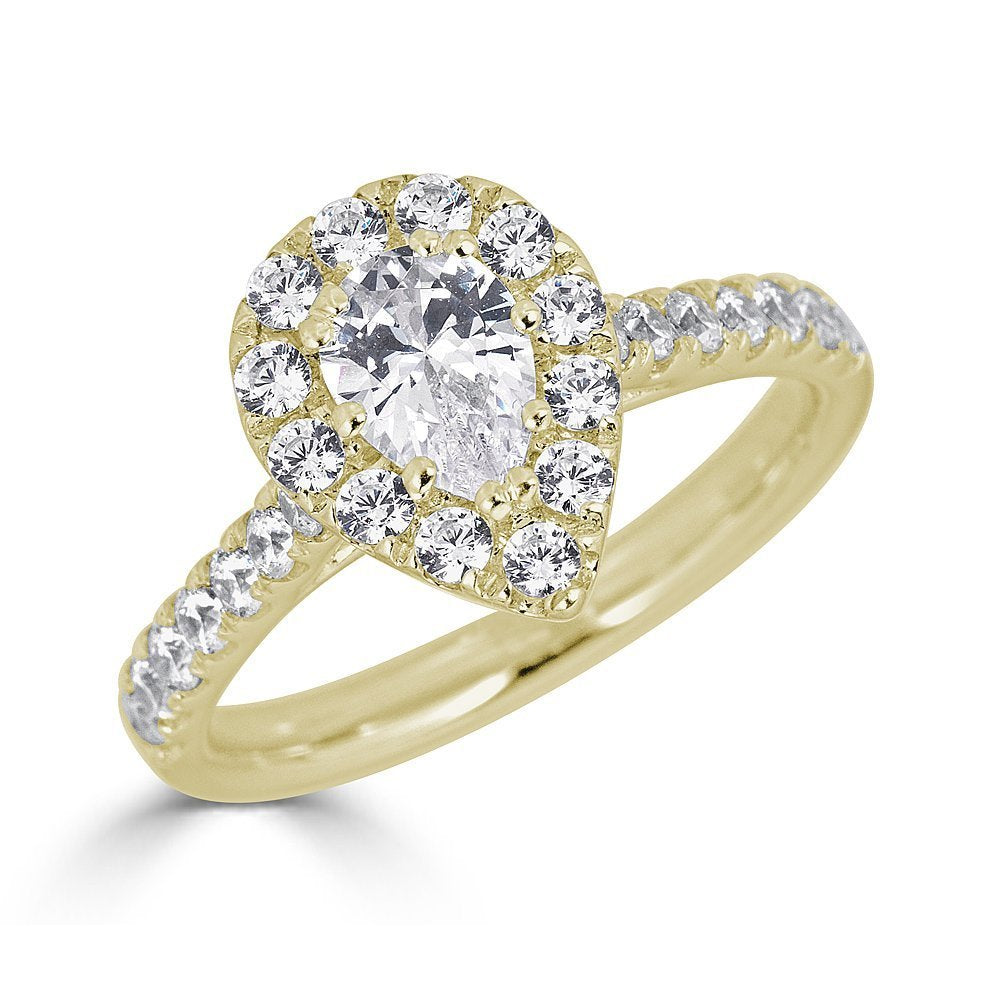 JULEVE 14KT GOLD 1.50 CTW DIAMOND PEAR HALO CATHEDRAL RING 4 / Yellow,4.5 / Yellow,5 / Yellow,5.5 / Yellow,6 / Yellow,6.5 / Yellow,7 / Yellow,7.5 / Yellow,8 / Yellow,8.5 / Yellow,9 / Yellow