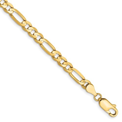 14KT Yellow Gold 4.5MM Concave Open Figaro Chain Bracelet 7 Inch,8 Inch