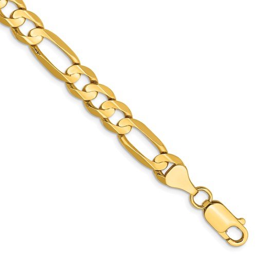 14KT Yellow Gold 6.75MM Concave Open Figaro Chain Bracelet 7 Inch,8 Inch,9 Inch
