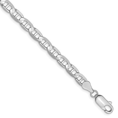 14KT GOLD 4.5MM SOLID CONCAVE ANCHOR CHAIN BRACELET- 2 LENGTHS & COLORS 7 Inch / White,8 Inch / White