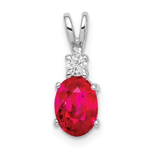 14KT WHITE GOLD OVAL RUBY AND DIAMOND PENDANT