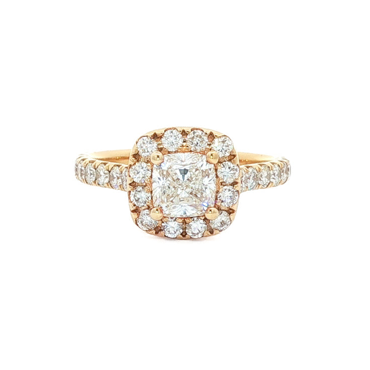 18kt Yellow Gold 1.83 ctw Cushion Halo Engagement Ring 5,5.5,6,6.5,7,7.5,8