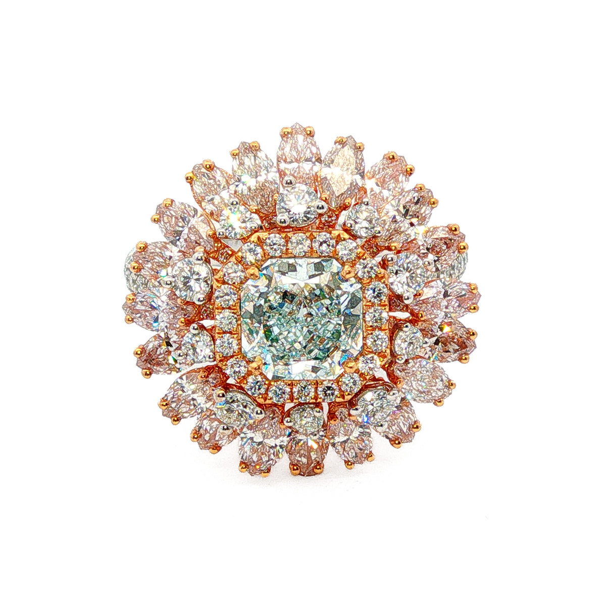 Juleve 18kt White/Rose Gold  4.76 ctw Fancy Light Blue/Green Center Diamond With White/Pink Side Diamonds Ring