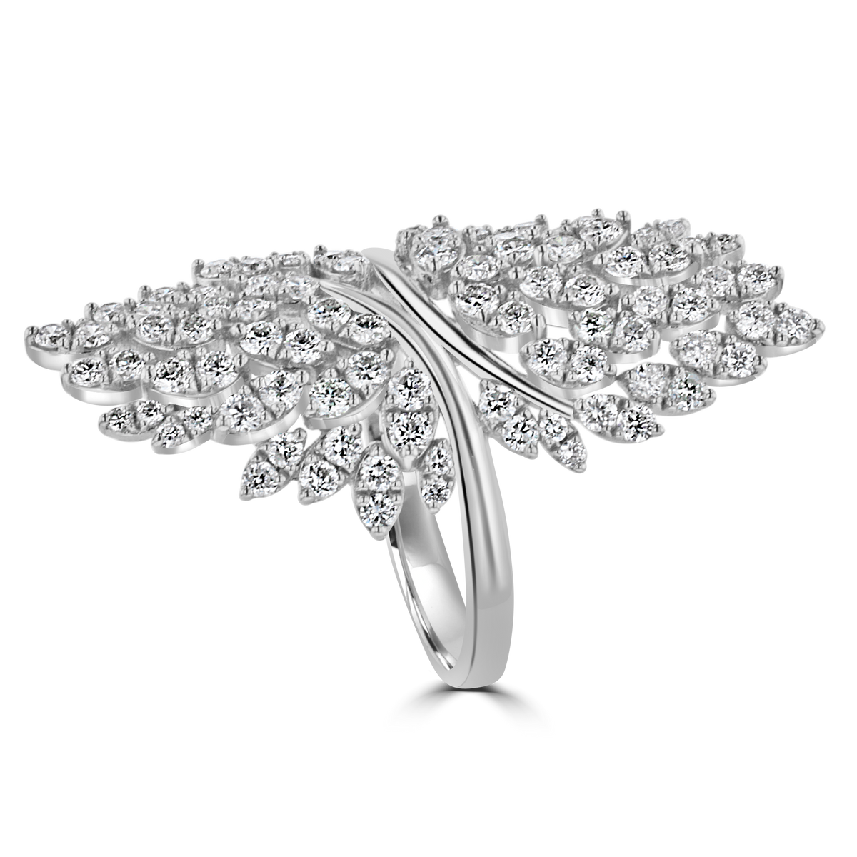 14KT WHITE GOLD 1.86CT DIAMOND CLUSTER BYPASS RING 4,4.5,5,5.5,6,6.5,7,7.5,8,8.5,9