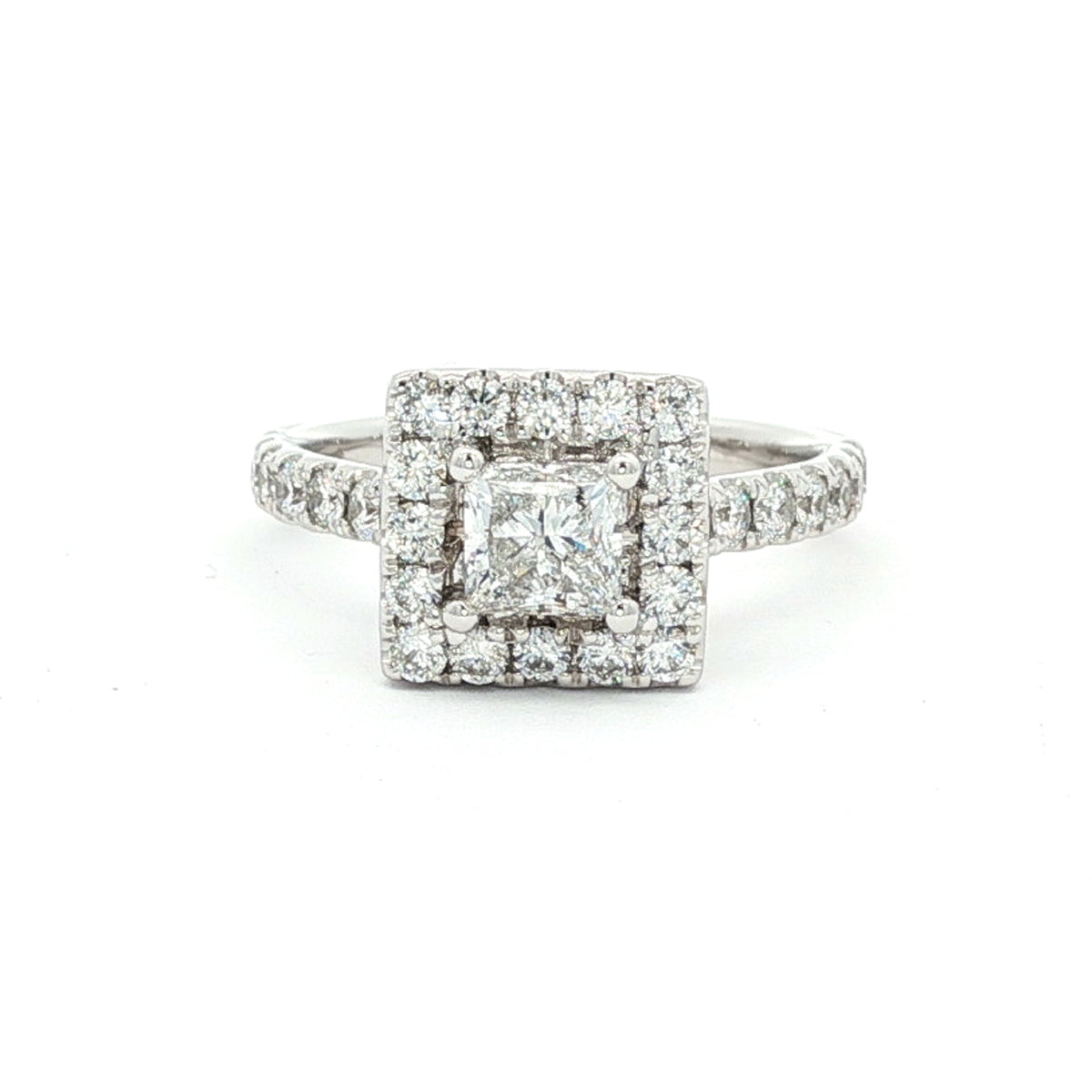 14kt White Gold 1.48 CTW Princess Halo Engagement Ring 5,5.5,6,6.5,7,7.5,8