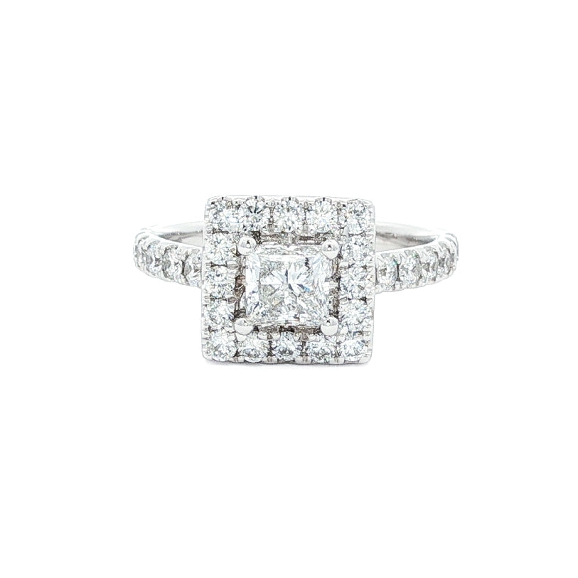 14kt White Gold 1.48 ctw Princess Halo Engagement Ring 5,5.5,6,6.5,7,7.5,8