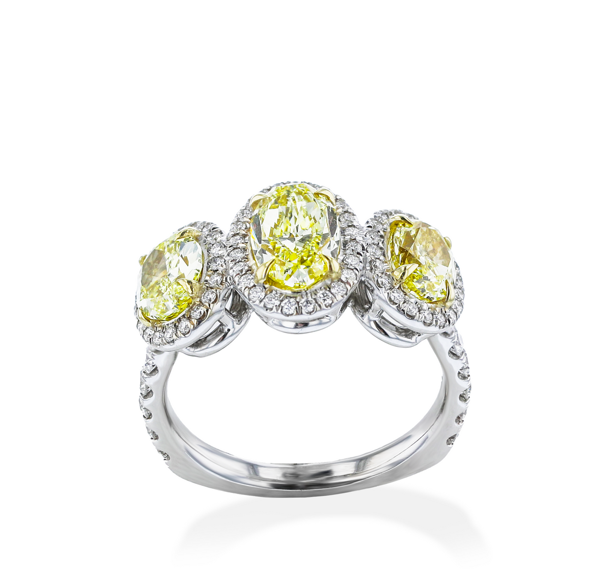 18KT WHITE GOLD 3.17CTW YELLOW & 0.72CTW DIAMOND 3 STONE RING - SOLD 4,4.5,5,5.5,6,6.5,7,7.5,8,8.5,9
