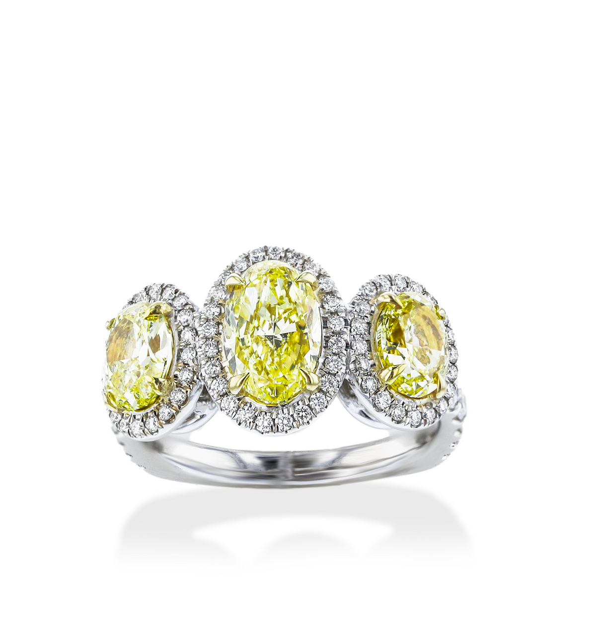 18KT WHITE GOLD 3.17CTW YELLOW & 0.72CTW DIAMOND 3 STONE RING - SOLD 4,4.5,5,5.5,6,6.5,7,7.5,8,8.5,9