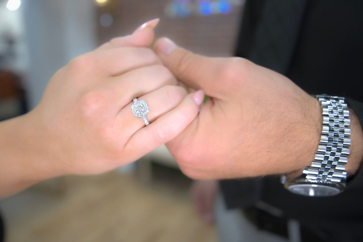 14kt White Gold 1.45 CTW Cushion Halo Engagement Ring 5,5.5,6,6.5,7,7.5,8