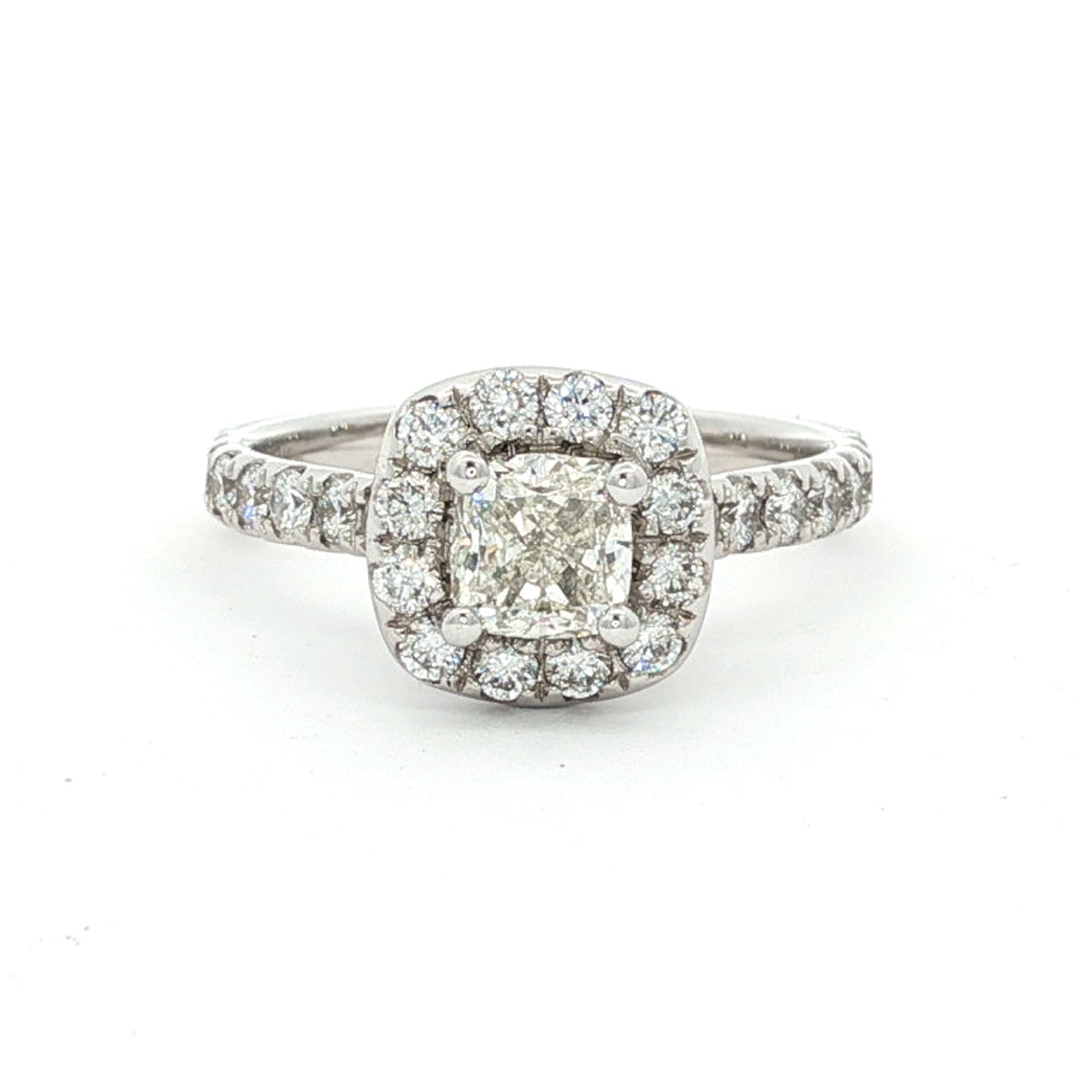 14kt White Gold 1.45 CTW Cushion Halo Engagement Ring 5,5.5,6,6.5,7,7.5,8