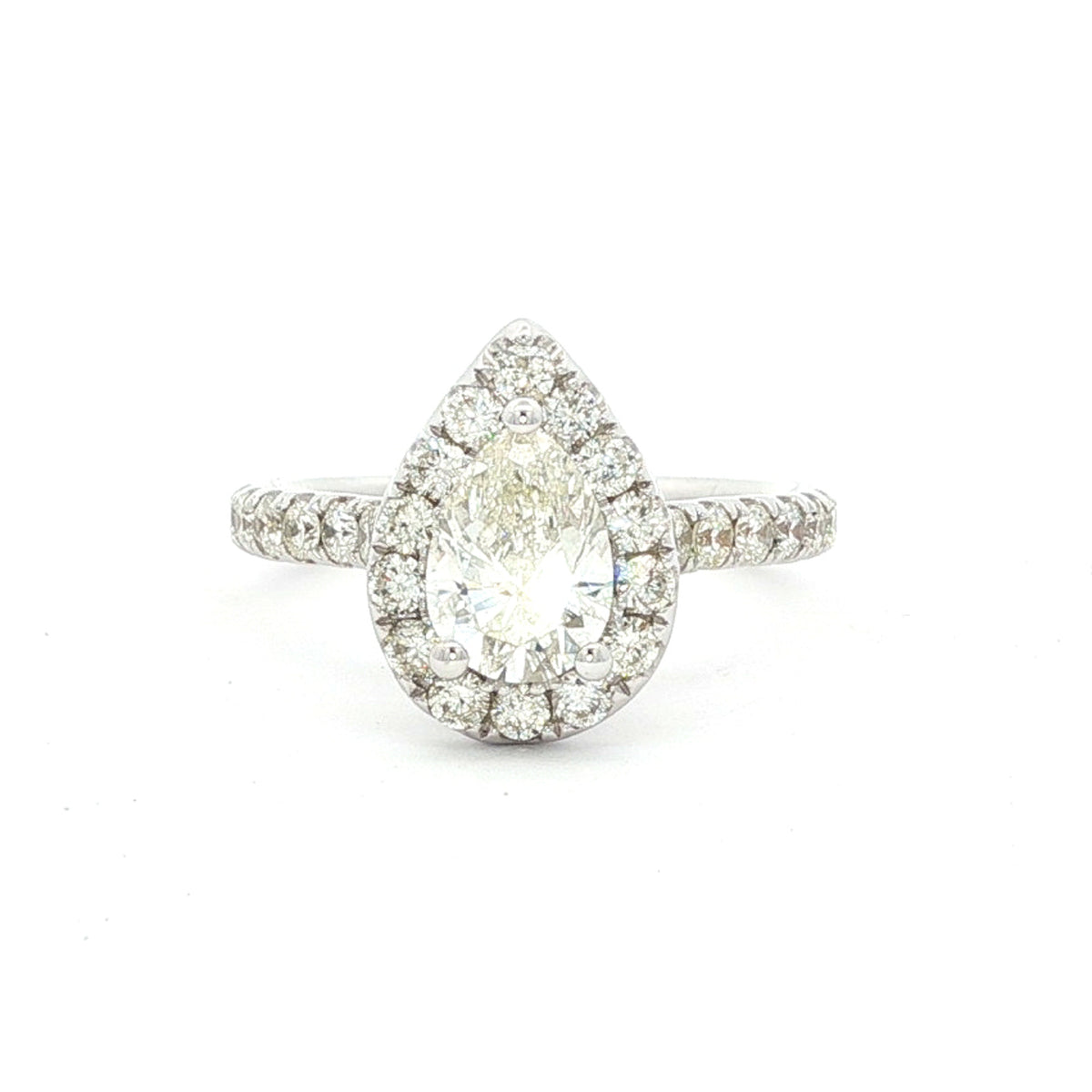 18kt White Gold 1.75 CTW Pear Halo Engagement Ring 5,5.5,6,6.5,7,7.5,8