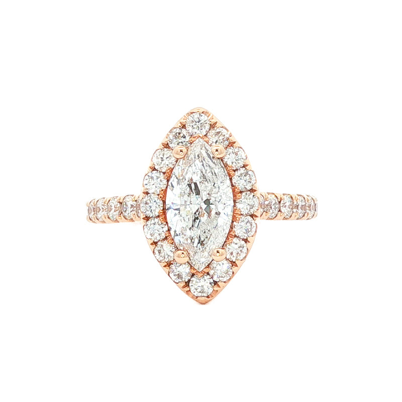 18kt Rose Gold 1.77 ctw Marquise Halo Engagement Ring 5,5.5,6,6.5,7,7.5,8