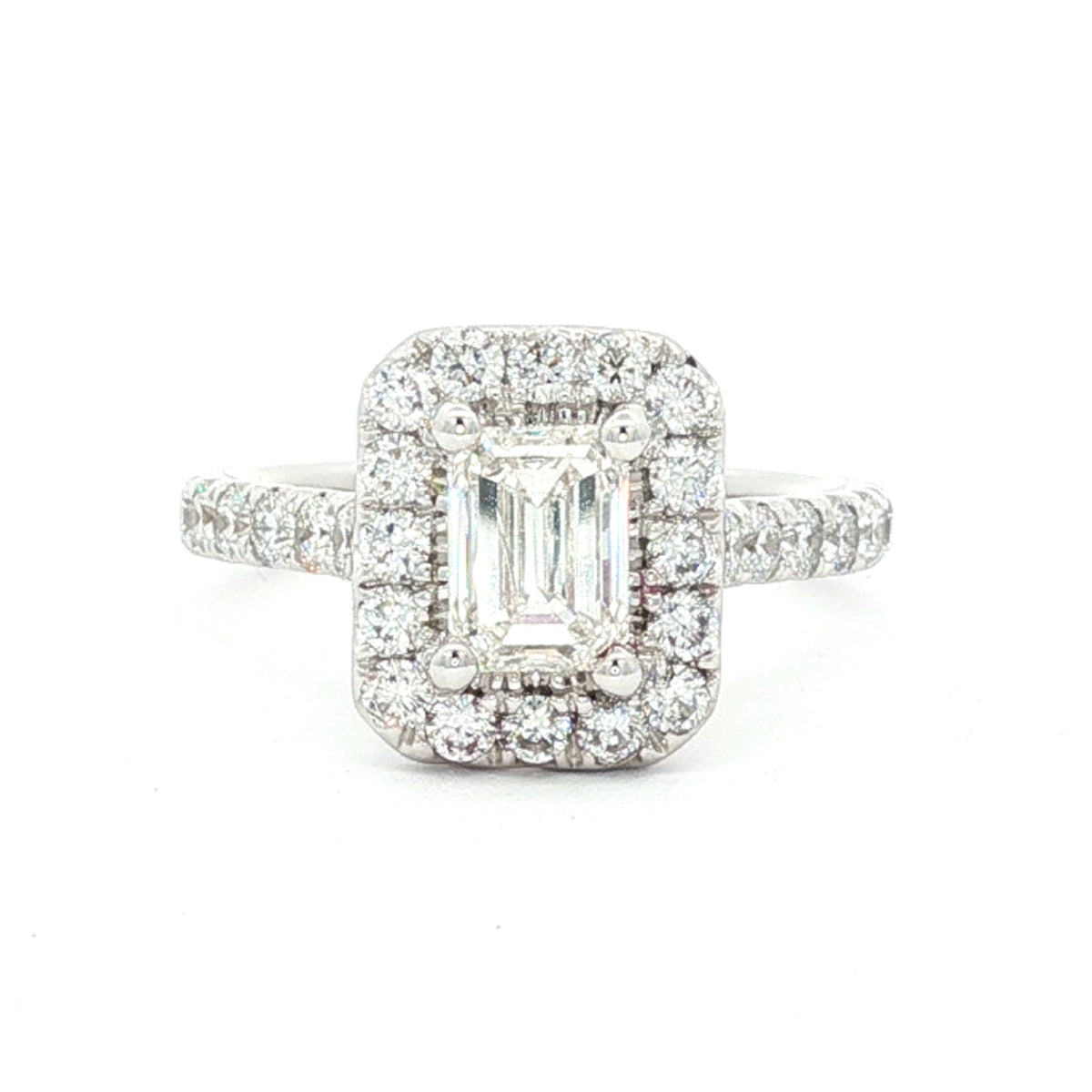 18kt White Gold 1.77 CTW Emerald Cut Halo Engagement Ring 5,5.5,6,6.5,7,7.5,8
