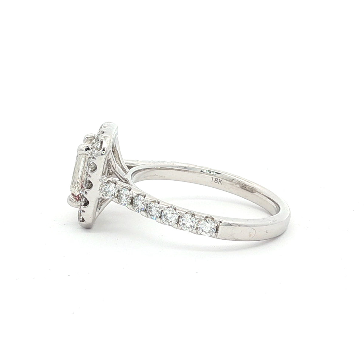 18kt White Gold 1.77 CTW Emerald Cut Halo Engagement Ring 5,5.5,6,6.5,7,7.5,8