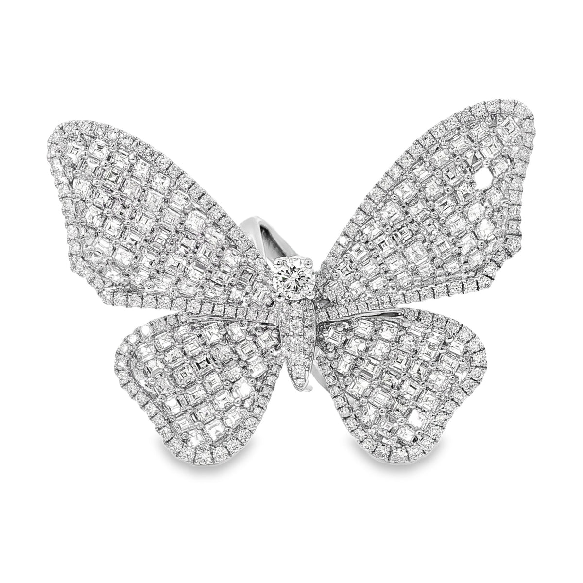 18kt White Gold 5.19 ctw Pave Diamond Butterfly Bypass Ring 5,5.5,6,6.5,7,7.5,8