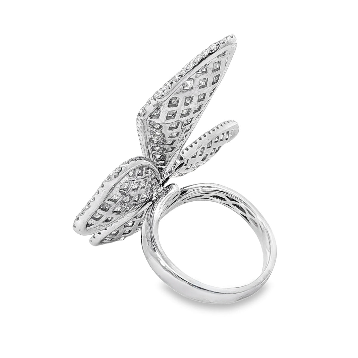 18kt White Gold 5.19 ctw Pave Diamond Butterfly Bypass Ring 5,5.5,6,6.5,7,7.5,8