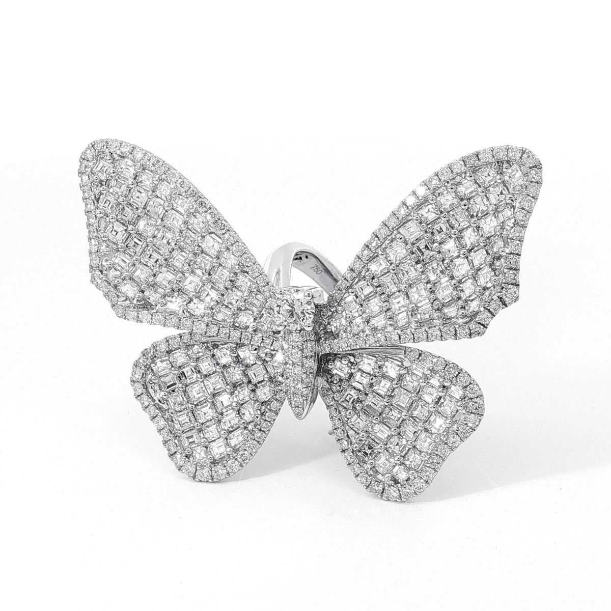 18kt White Gold 5.19 ctw Pave Diamond Butterfly Bypass Ring 5,5.5,6,6.5,7,7.5,8