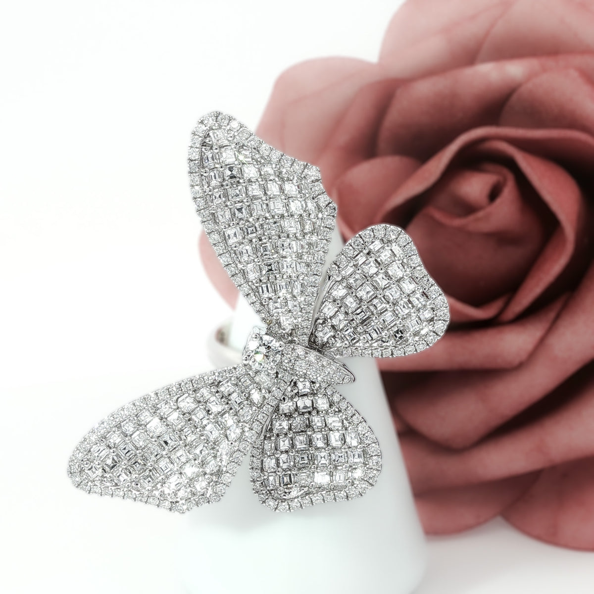 18kt White Gold 5.19 ctw Pave Diamond Butterfly Bypass Ring 5,5.5,6,6.5,7,7.5,8