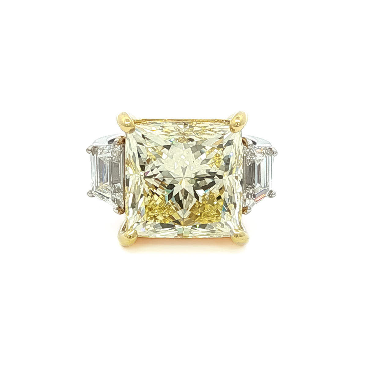 18kt Two-Tone Gold 11.23 ct Fancy Light Yellow Princess-Cut Diamond Ring 5,5.5,6,6.5,7,7.5,8