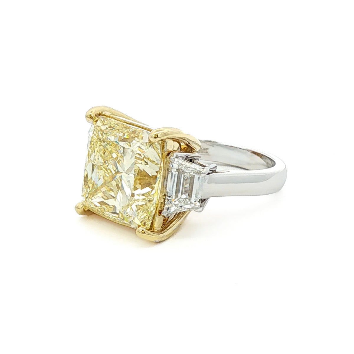 18kt Two-Tone Gold 11.23 ct Fancy Light Yellow Princess-Cut Diamond Ring 5,5.5,6,6.5,7,7.5,8